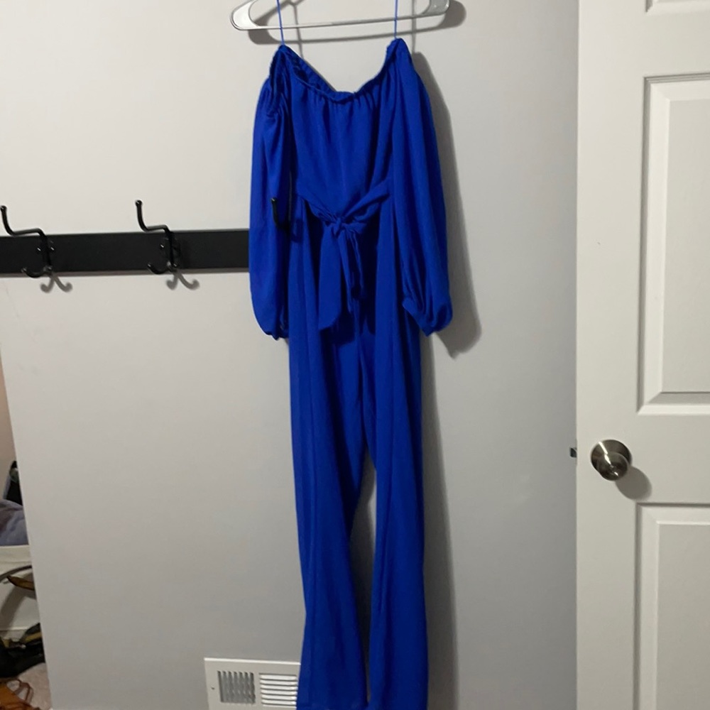 Off Shoulder Royal Blue Jumpsuit